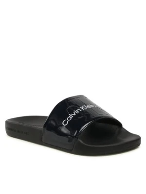 Calvin Klein Jeans Klapki Slide Metallic Monologo YW0YW00638 Granatowy