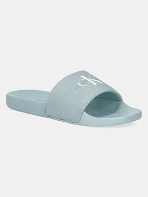 Calvin Klein Jeans klapki SLIDE MONOGRAM WMNS damskie kolor niebieski YW0YW01835