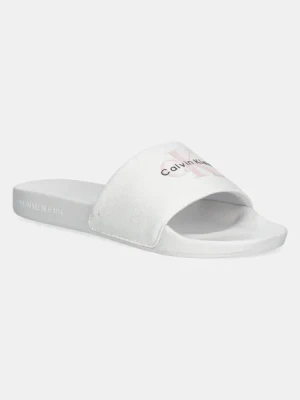 Calvin Klein Jeans klapki SLIDE MONOGRAM WN LOGO CK damskie kolor beżowy YW0YW01967