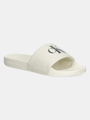 Calvin Klein Jeans klapki SLIDE MONOGRAM WN LOGO CK damskie kolor beżowy YW0YW01967
