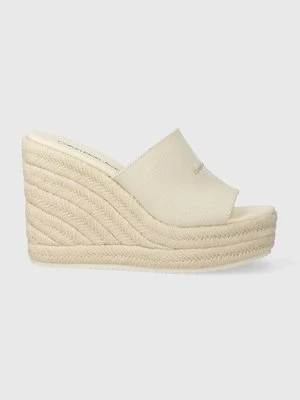 Calvin Klein Jeans klapki SLIDE WEDGE ROPE SANDAL ML BTW damskie kolor beżowy na koturnie YW0YW01356