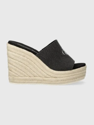 Calvin Klein Jeans klapki SLIDE WEDGE ROPE SANDAL ML BTW damskie kolor czarny na koturnie YW0YW01356