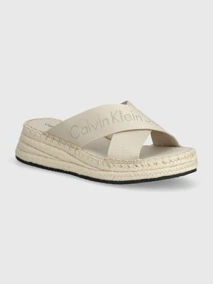 Calvin Klein Jeans klapki SPORTY WEDGE ROPE SANDAL MR damskie kolor beżowy na koturnie YW0YW01364