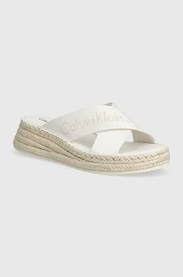 Calvin Klein Jeans klapki SPORTY WEDGE ROPE SANDAL MR damskie kolor biały na koturnie YW0YW01364