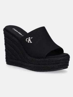 Calvin Klein Jeans klapki WEDGE ROPE SLIDE MG damskie kolor czarny na koturnie YW0YW01699