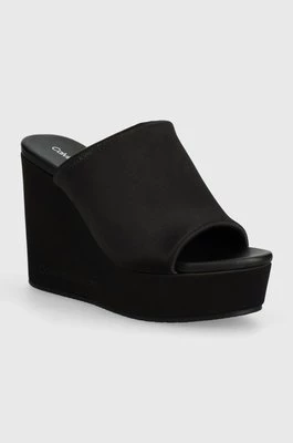 Calvin Klein Jeans klapki WEDGE SANDAL SAT NYL DC damskie kolor czarny na koturnie YW0YW01359