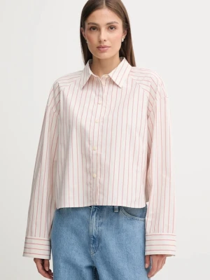 Calvin Klein Jeans koszula bawełniana damska kolor beżowy relaxed z kołnierzykiem klasycznym LV047C118G