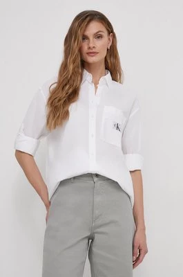 Calvin Klein Jeans koszula bawełniana damska kolor biały relaxed z kołnierzykiem klasycznym
