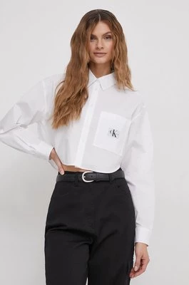 Calvin Klein Jeans koszula bawełniana damska kolor biały relaxed z kołnierzykiem klasycznym