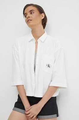 Calvin Klein Jeans koszula bawełniana damska kolor biały relaxed z kołnierzykiem klasycznym J20J223360