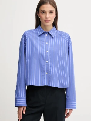 Calvin Klein Jeans koszula bawełniana damska kolor fioletowy relaxed z kołnierzykiem klasycznym LV047C118G