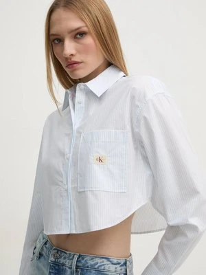 Zdjęcie produktu Calvin Klein Jeans koszula bawełniana damska kolor niebieski relaxed z kołnierzykiem klasycznym J20J225078