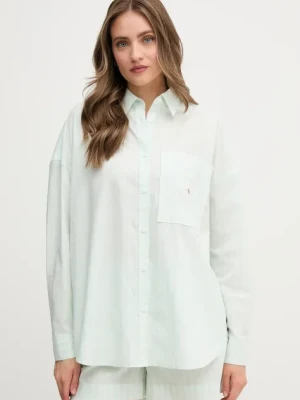 Calvin Klein Jeans koszula bawełniana damska kolor zielony relaxed z kołnierzykiem klasycznym J20J225411