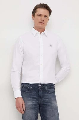 Calvin Klein Jeans koszula bawełniana męska kolor biały regular z kołnierzykiem klasycznym
