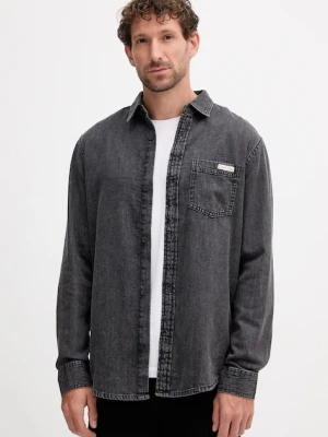 Calvin Klein Jeans koszula bawełniana męska kolor szary regular z kołnierzykiem klasycznym LV040BM733