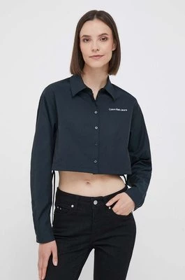 Calvin Klein Jeans koszula damska kolor czarny relaxed z kołnierzykiem klasycznym