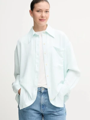 Calvin Klein Jeans koszula damska kolor turkusowy relaxed z kołnierzykiem klasycznym LV044C148G
