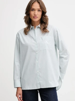 Calvin Klein Jeans koszula damska kolor zielony relaxed z kołnierzykiem klasycznym LV044D170G