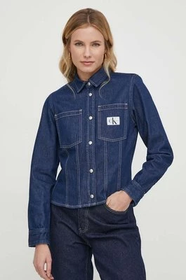 Calvin Klein Jeans koszula jeansowa damska kolor granatowy regular z kołnierzykiem klasycznym