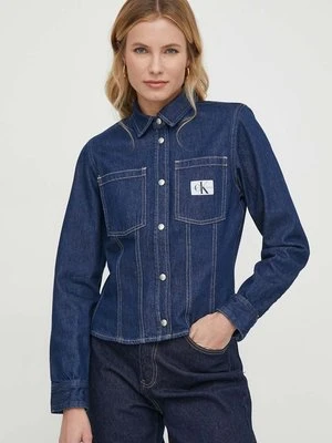 Calvin Klein Jeans koszula jeansowa damska kolor granatowy regular z kołnierzykiem klasycznym