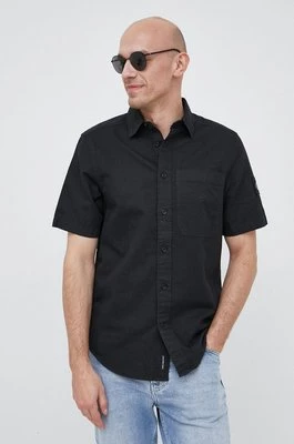 Calvin Klein Jeans koszula z domieszką lnu kolor czarny regular z kołnierzykiem klasycznym