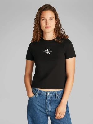 Calvin Klein Jeans Koszulka damska Kobiety Bawełna czarny jednolity,