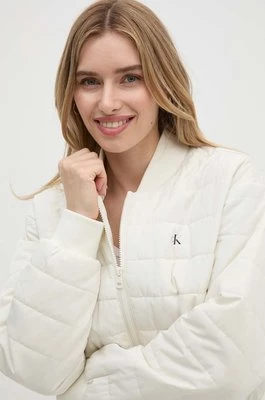Calvin Klein Jeans kurtka bomber damski kolor biały przejściowa oversize J20J223871