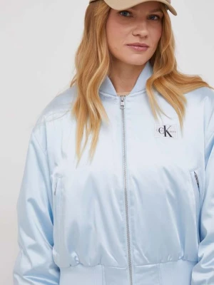 Calvin Klein Jeans kurtka bomber damski kolor niebieski przejściowa