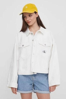 Calvin Klein Jeans kurtka jeansowa damska kolor beżowy przejściowa oversize J20J223430
