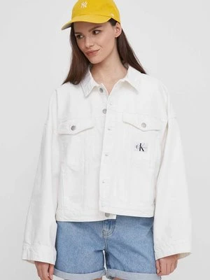 Calvin Klein Jeans kurtka jeansowa damska kolor beżowy przejściowa oversize J20J223430