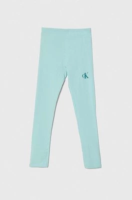 Calvin Klein Jeans legginsy dziecięce kolor turkusowy z nadrukiem