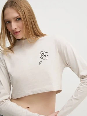 Calvin Klein Jeans longsleeve bawełniany kolor beżowy J20J224991