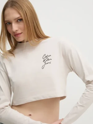 Calvin Klein Jeans longsleeve bawełniany kolor beżowy J20J224991