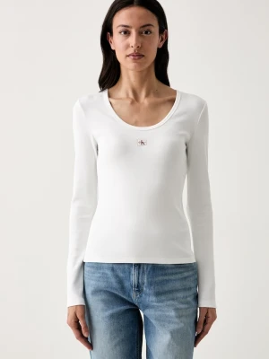 Calvin Klein Jeans longsleeve damski bawełniany z elastanem biały