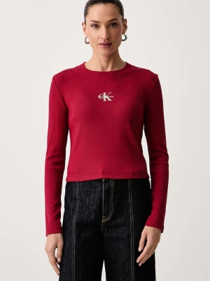 Calvin Klein Jeans longsleeve damski bawełniany z elastanem czerwony