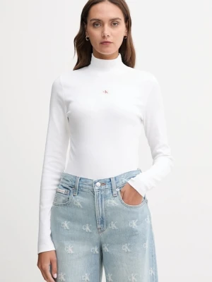 Calvin Klein Jeans longsleeve kolor biały z półgolfem LV047D203G