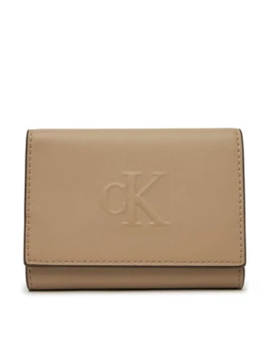 Calvin Klein Jeans Mały Portfel Damski Sculpted Medium Trifold LV04K1078G Beżowy