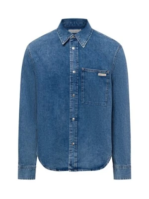 Calvin Klein Jeans Męska koszula casual Mężczyźni Comfort Fit Bawełna niebieski jednolity,