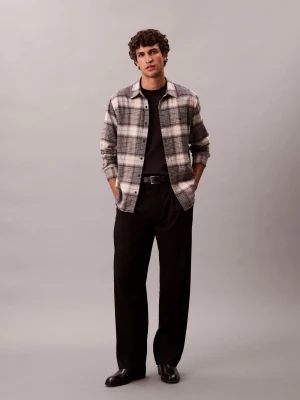 Calvin Klein Jeans Męska koszula flanelowa Mężczyźni Comfort Fit Bawełna beżowy|szary w kratkę,