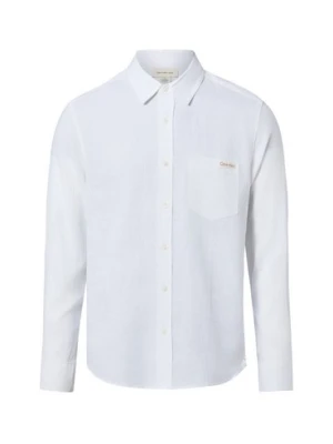 Calvin Klein Jeans Męska koszula lniana Mężczyźni Regular Fit len biały jednolity,