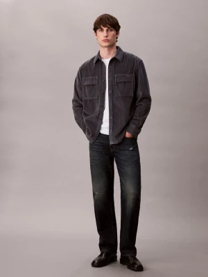 Calvin Klein Jeans Męska koszula sztruksowa Mężczyźni Comfort Fit Bawełna szary jednolity,