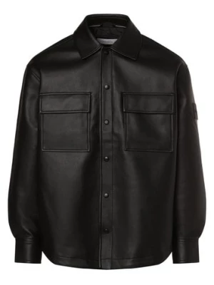 Calvin Klein Jeans Męska kurtka skórzana Mężczyźni Comfort Fit czarny jednolity,