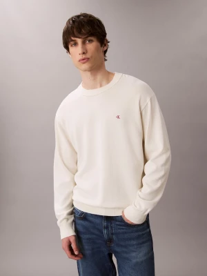 Calvin Klein Jeans Męski sweter z cienkiej dzianiny Mężczyźni Bawełna biały jednolity,