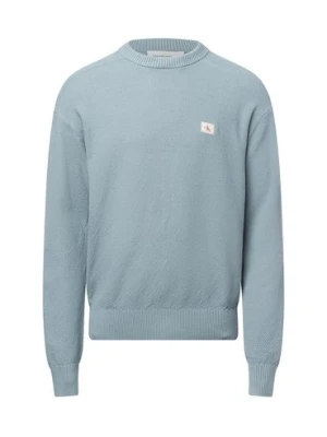 Calvin Klein Jeans Męski sweter z dzianiny Mężczyźni Bawełna niebieski jednolity,