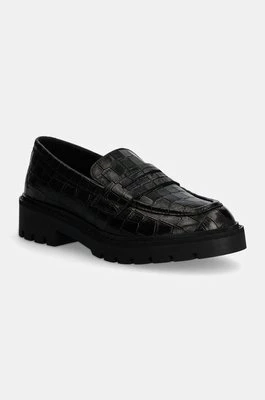 Calvin Klein Jeans mokasyny skórzane FLATFORM LOAFER MG CROC LTH damskie kolor czarny na platformie YW0YW01680