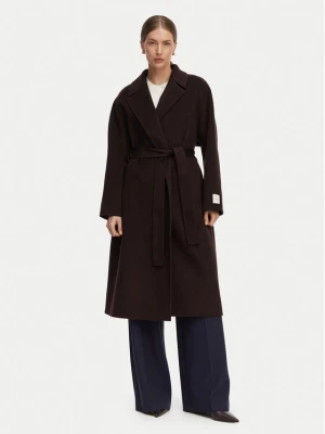Calvin Klein Jeans Płaszcz wełniany LV044G509G Brązowy ciemny Regular Fit