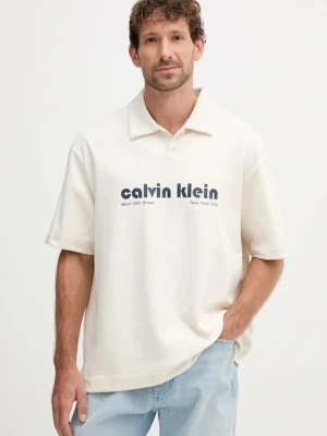 Calvin Klein Jeans polo męski kolor beżowy z nadrukiem LV04RC243G