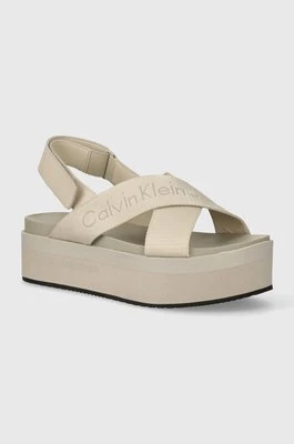 Calvin Klein Jeans sandały FLATFORM SANDAL SLING IN MR damskie kolor beżowy na platformie YW0YW01362