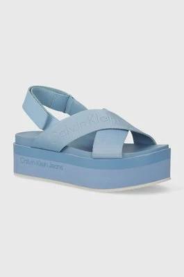 Calvin Klein Jeans sandały FLATFORM SANDAL SLING IN MR damskie kolor niebieski na platformie YW0YW01362