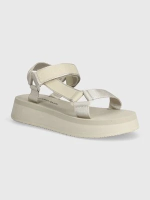 Calvin Klein Jeans sandały SANDAL VELCRO WEBBING DC damskie kolor beżowy na platformie YW0YW01353